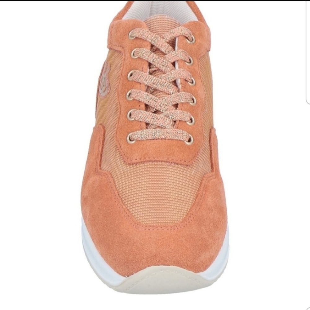 Byblos Suede Leather Lace Low Top Cushioned Sneakers Size 9 Orange Peach - Picture 4 of 6